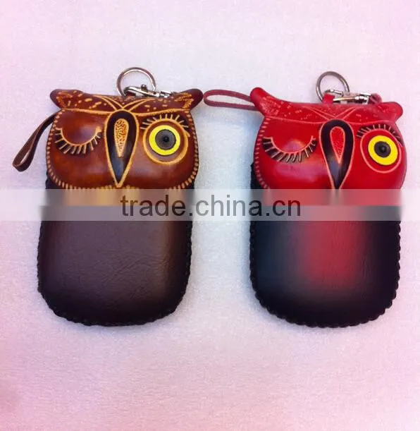 High quality genuine leathter coin purse owl face animal leather coin purse, coin case