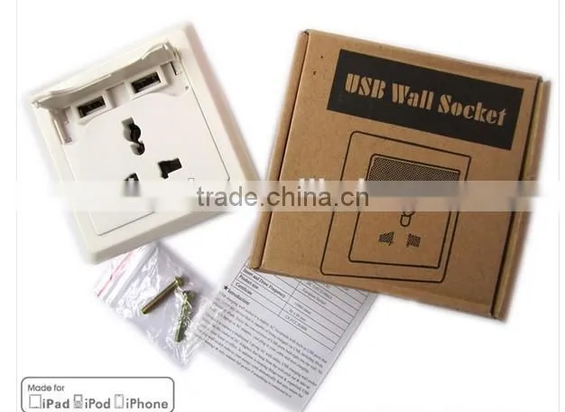 New product 2016, USB universal wall socket for iphone ipad, 2 USB port wall socket