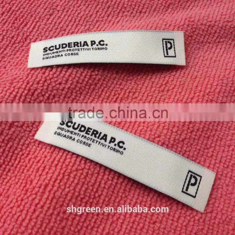 flower logo woven/weaving neck label with end fold