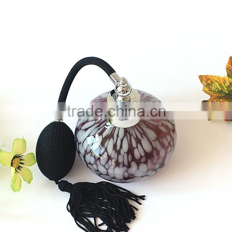 OUBOAO Handmade Circular Shape Purple Glass Airbag Sprayer Pump Perfume Bottle With White Point