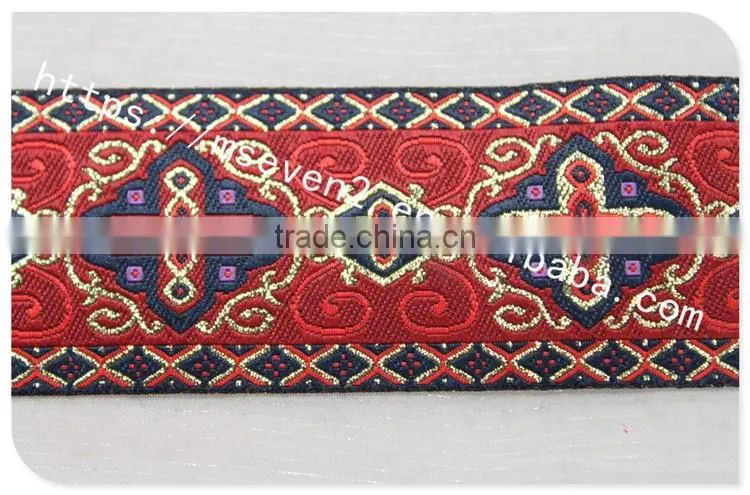 Hot selling ethnic 4cm width polyetser jacquard ribbon wholesale