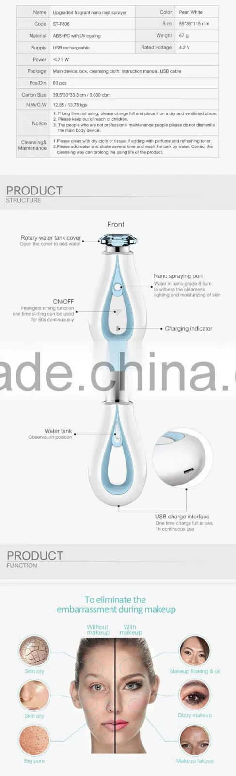 2016 Electric Facial Mist Sonic Essential Oil Spray Face and Hair Steamer for Skin Deep Moisturizing