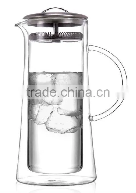 double-wall clear glass water jug/pitcher