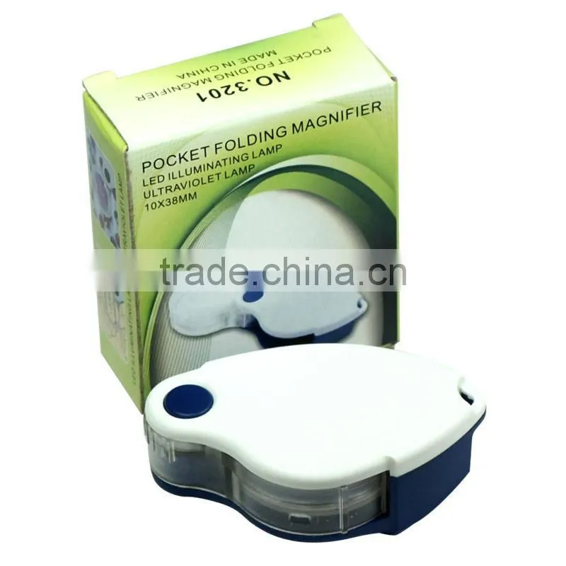 Compact 10X Lighted Jewelers Loupe / Magnifier with LED & Fluorescence Lights