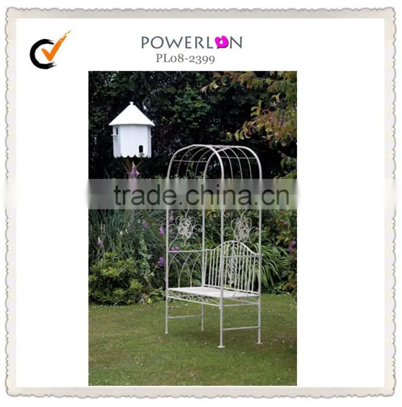 Restro Antique White Wrought Iron Garden Bench