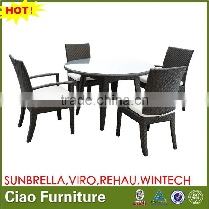 Wicker rattan four legs dining table marble glass dining table