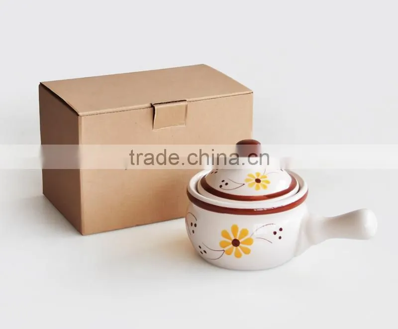 Hand Painting Ceramic Stock Pot with Handle and Lid
