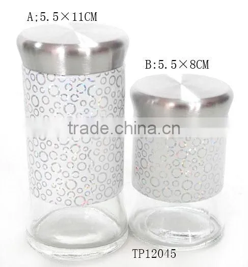 decoratation metal coating cylinder glass spice jars with SS lid