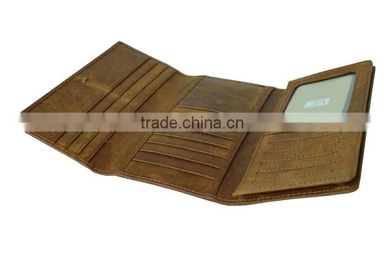 Promotion gifts crazy horse leather long credit card wallet men with coin pocket