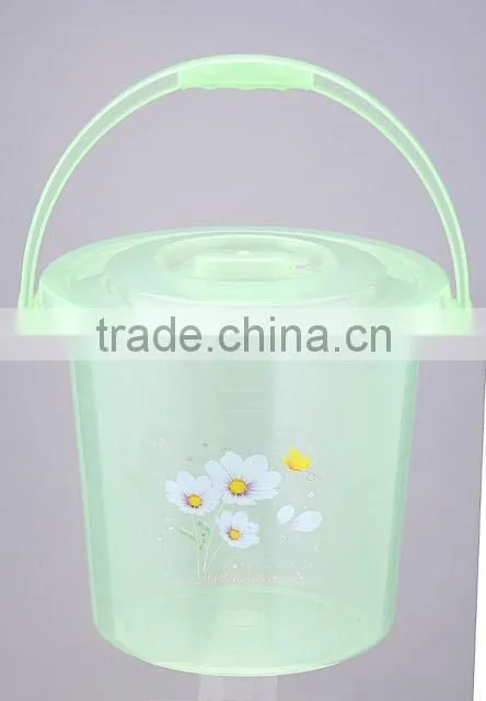 Round Semitransparent Plastic Bucket/waterpot with Carry hand and lid