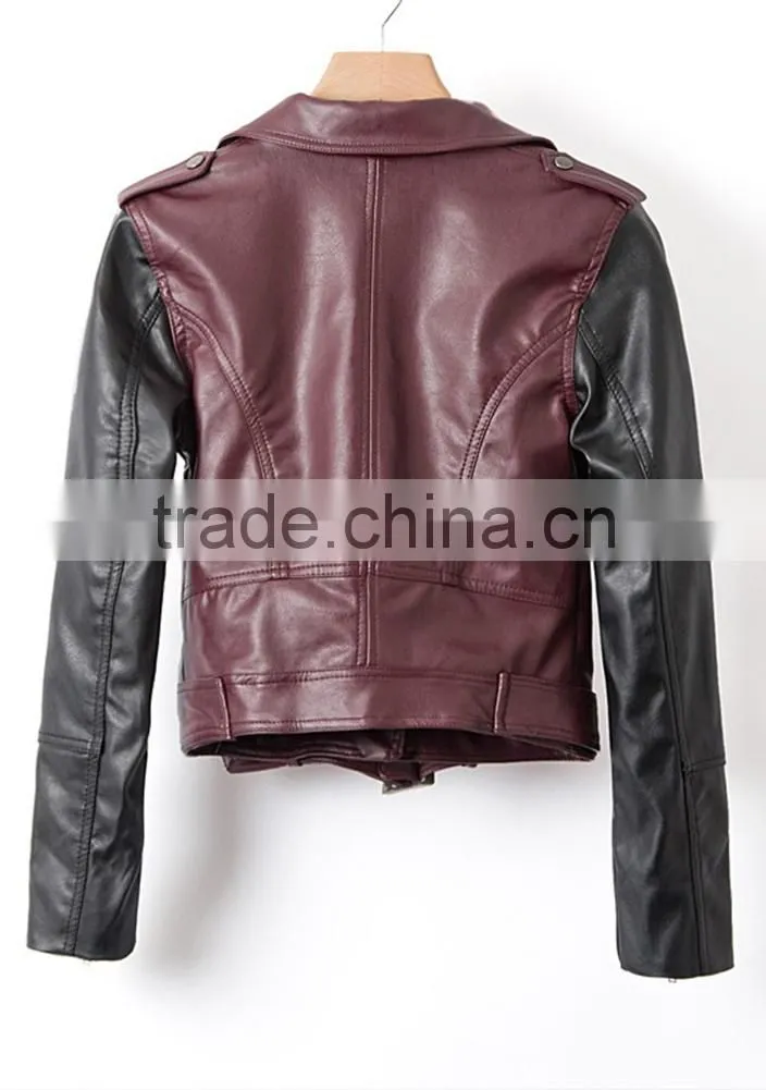 Womens Cuff Lapel Punk Zip Slim Fit Faux PU Leather Motorcycle Sexy cool Short Jacket