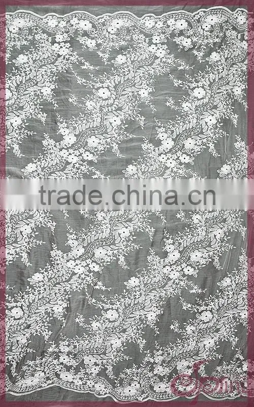 White transparent floral embroidery design cotton lace fabric for dress/ tops/ cardigan