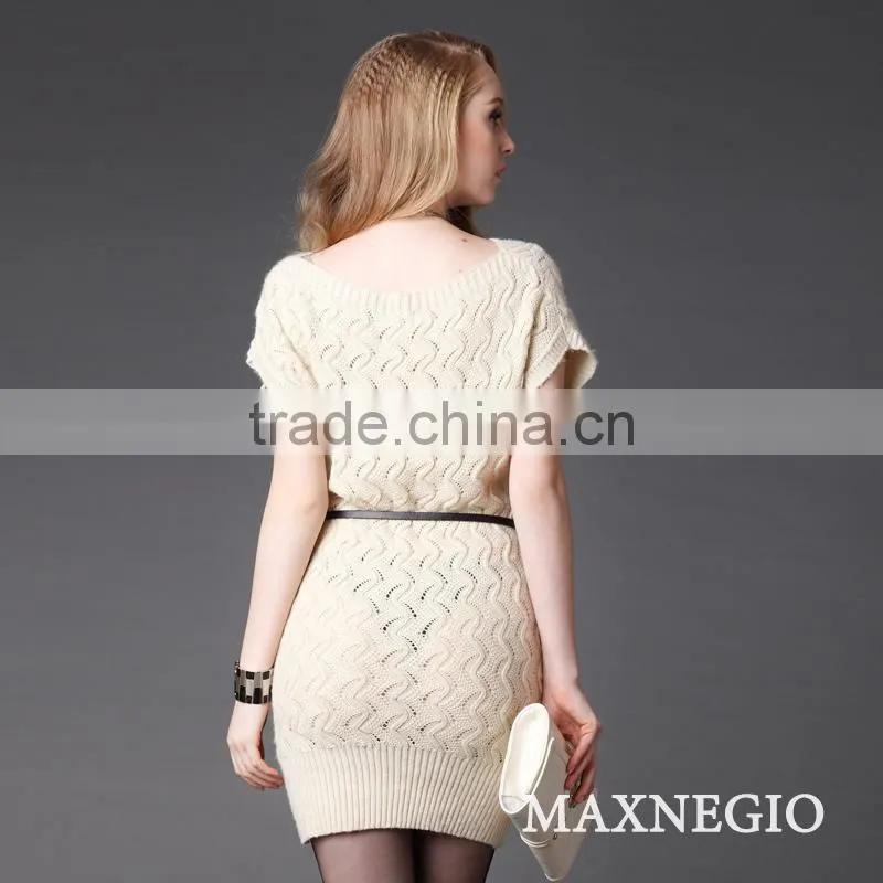 Crocheted sweater dress short sleeve black dress
