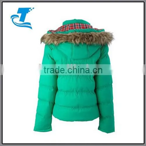 Ladies Puffa Jacket Quilted Hoody Faux Fur Check