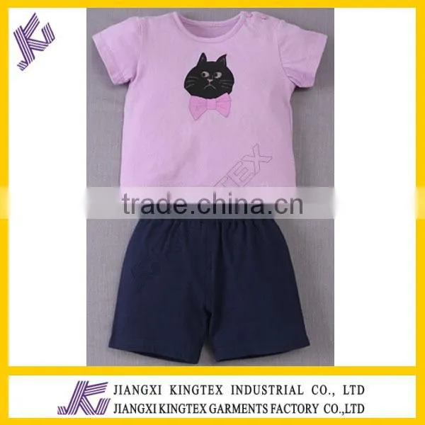 Baby Children clothing set,girls boys t shirt+pants undershirt Shorts,kids pink cat printing set