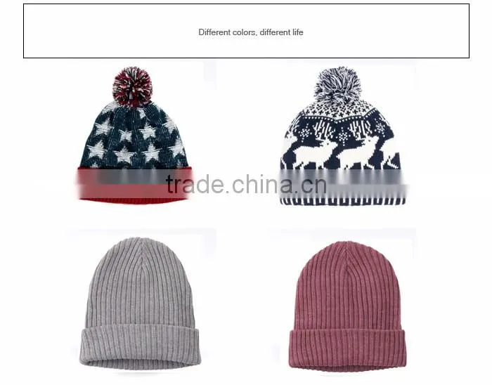 knit reflective wholesale winter hats faux fur pom poms