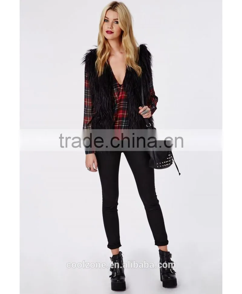 90's Deep plunge wrap over style 2015 new design chiffon ladies blouse