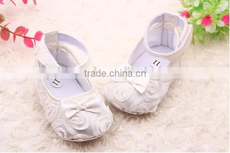 White rose shading baby girls dress shoes with bowknot