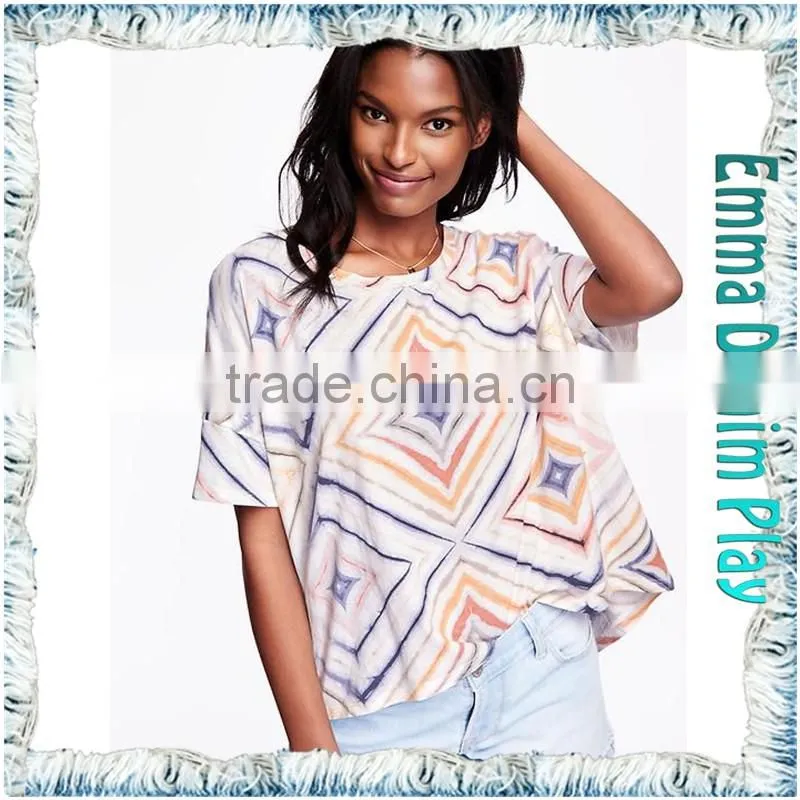 Custom Design Silk Screen Printing Stylish Design Girl's Sexy Boat Neck T Shirts