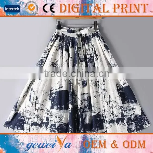 OEM Custom Long Beach Cotton Linen Digital Printed Skirt