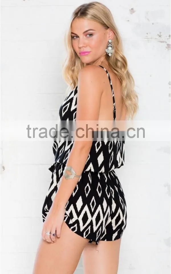 Custom Women Summer Clothes Casual Printed Jumpsuit,Latest Printed Jumpsuit For Women