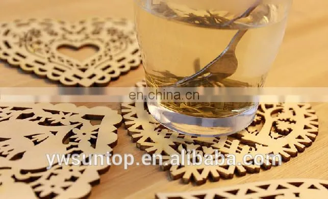 New Arrival Heart Design Hollow Out Cork Coaster wooden craft Home Decorations