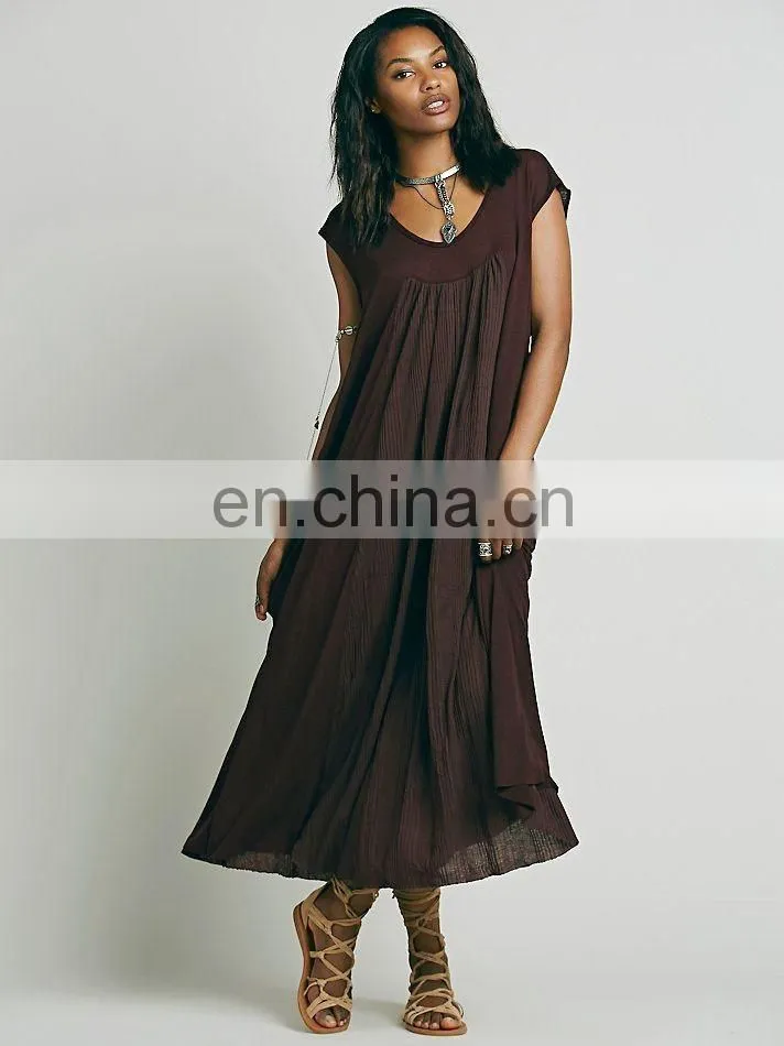 Cap sleeve woman knit midi dress ,fashionable woman loose fix dress