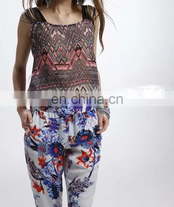 2016 New Design Casual printing Ladies Sleeveless Top