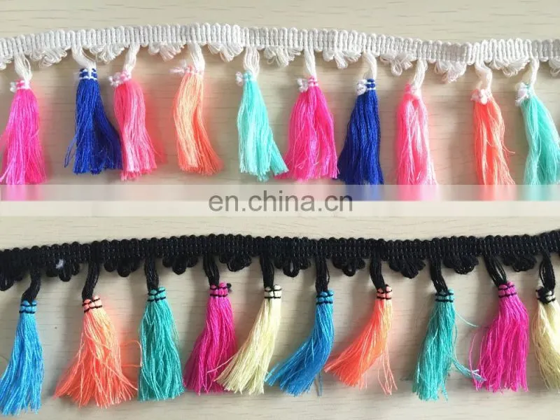 2017 lace border sew-on ball with fringe/tassel embroidery pom pom lace