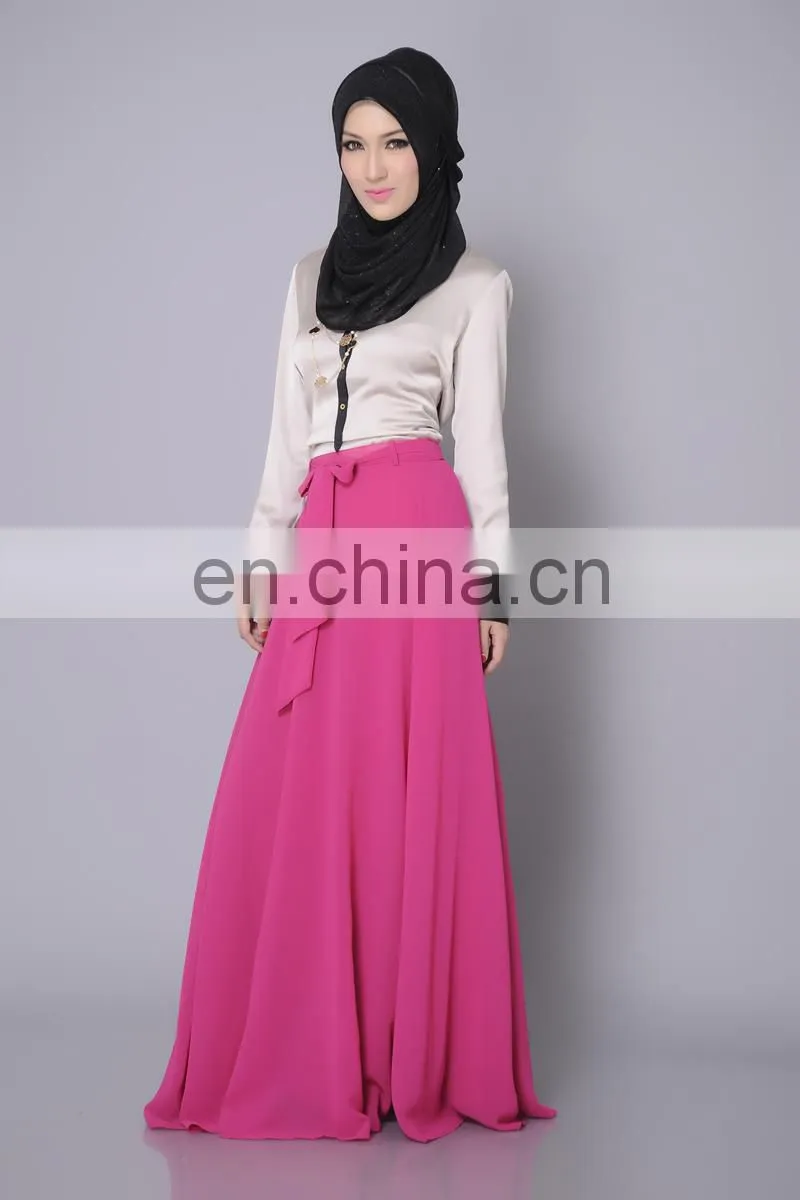 Fashion Pink chiffion plain muslim dress islamic long skirt