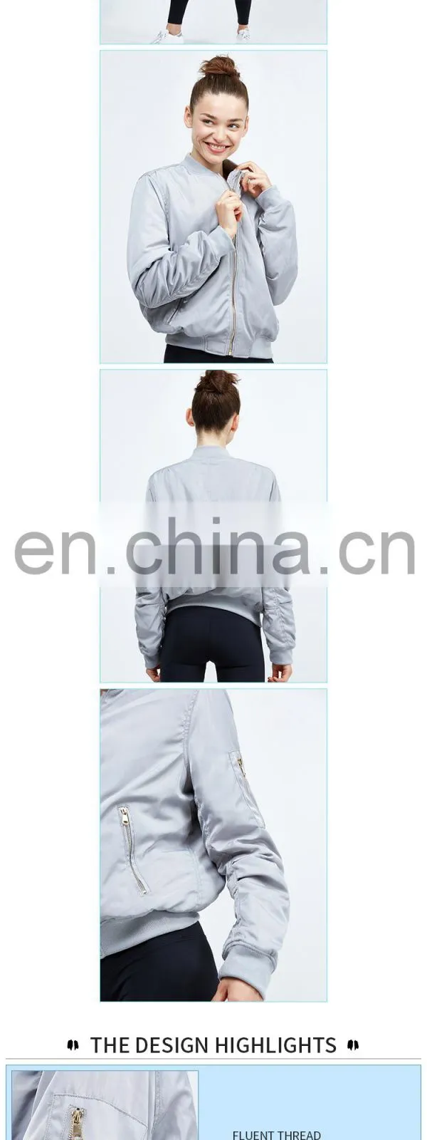 bomber custom gym hooded outdoor sport polyester zip yoga windproof China coat OEM bamboo cotton new women winter jacket