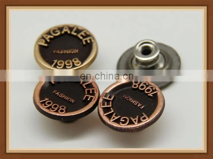 whole sales fancy custom metal embossed logo button for jeans