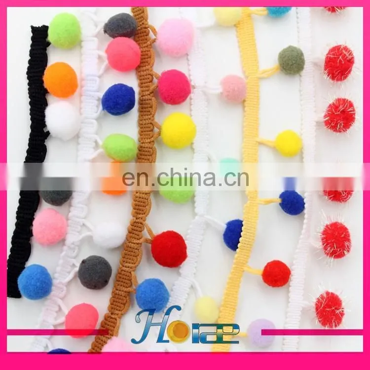 Fashion 2cm width colorful tassel fringe pom pom trim for clothing hea189