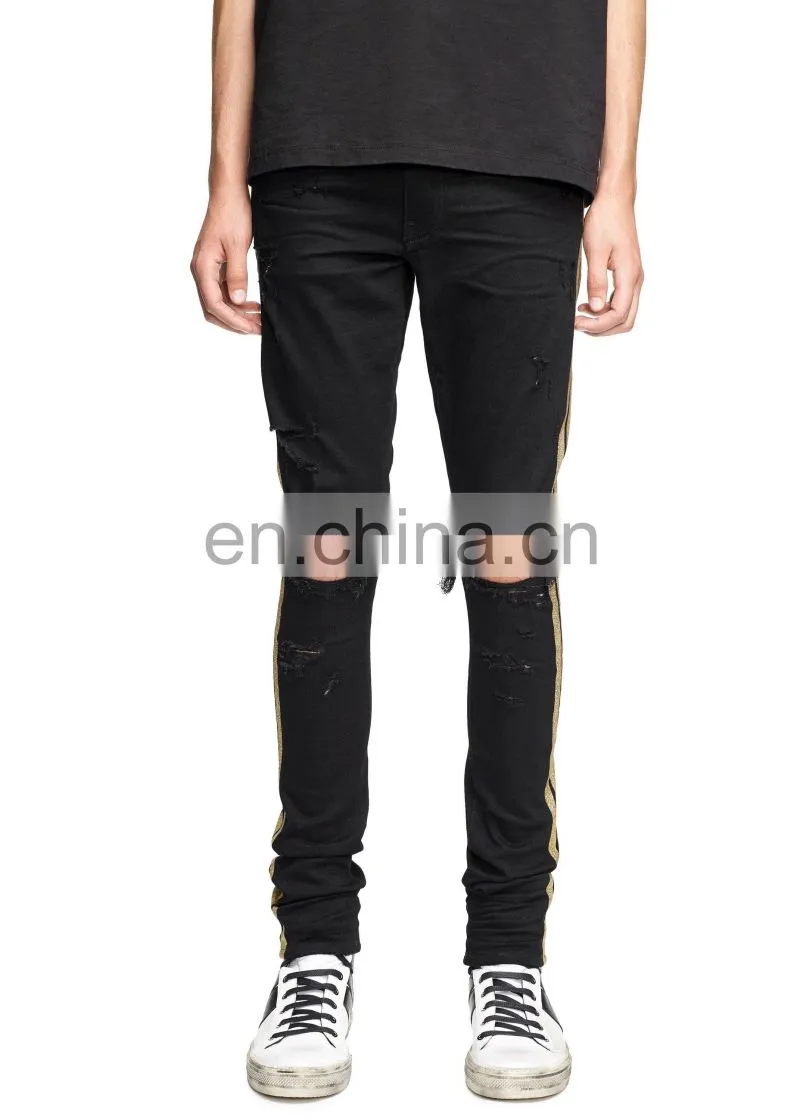 DiZNEW Italian brand jeans Wholesale Black Side Stripe Jeans Mens