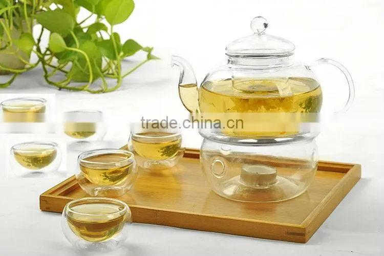 Glass Teaset,Glass Teapot + 6 Glass Cup + Warmer