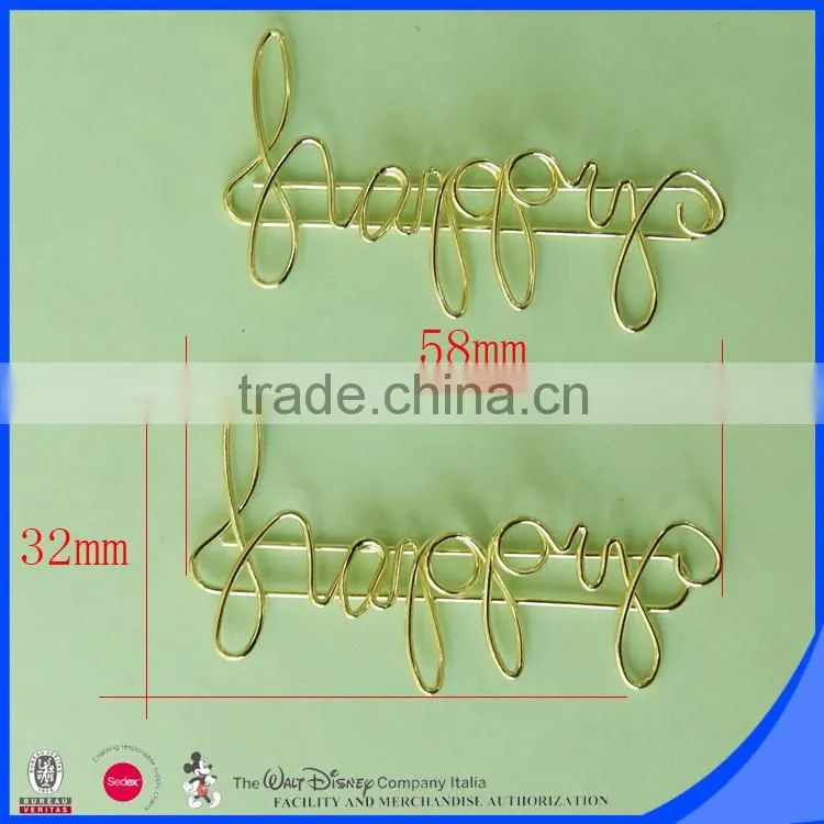Custom letter paper clip with shiny gold finished