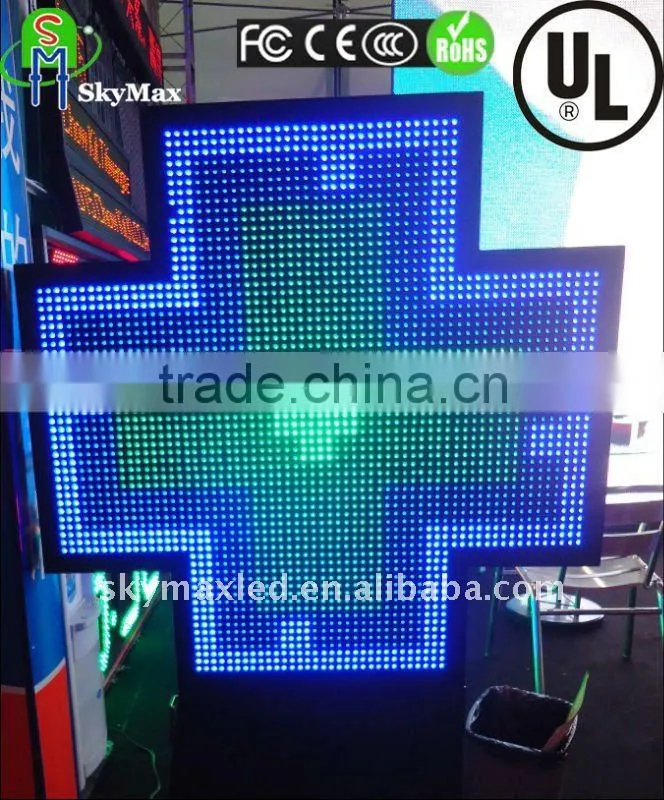 Green Color Pharmacy Cross LED Sign Display