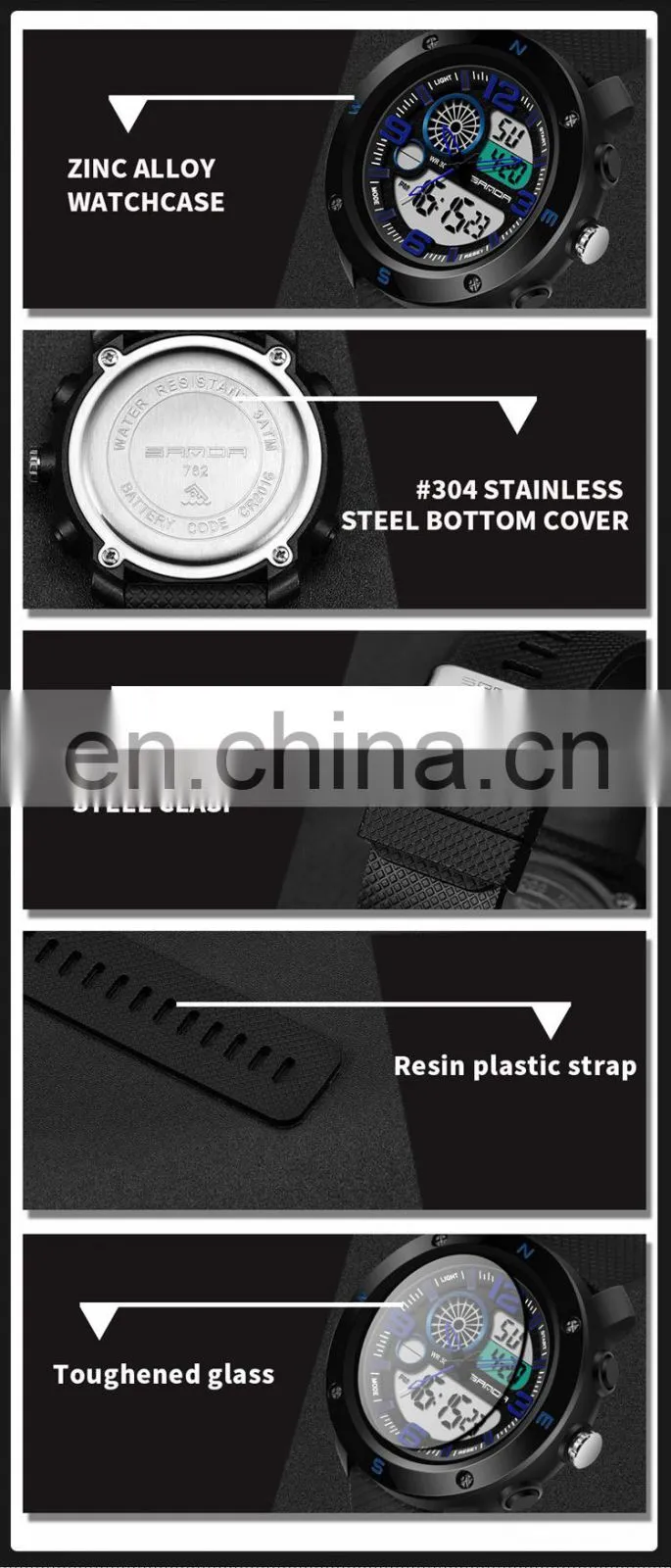 SANDA 762 New Model Men Wristwatch Branded Digital Analog Week Day Showed Silicone Current Watch