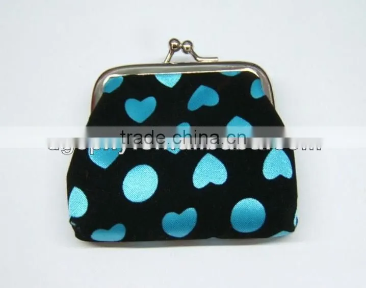 New !Wholesales Customized cute colourful heart pattern fabric cloth clasp clip coin purse wallet