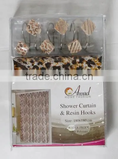 1 PC POLYESTER PRINTING SHOWER CURTAIN WITH MATCHING 12 PCS RESIN HOOKS--13 PCS SETS