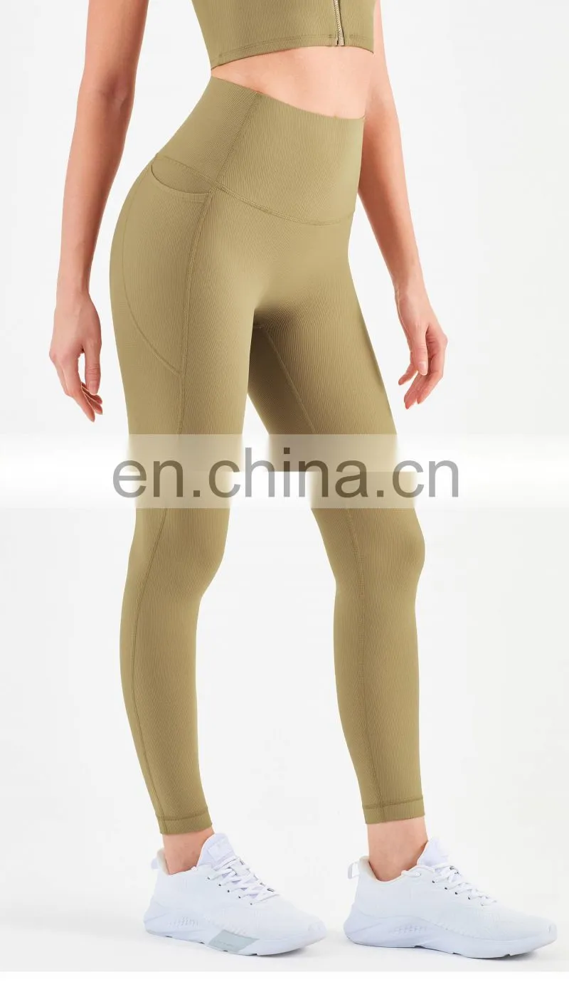 Ribbed High Waisted Leggings Without T Line Gym Outfit Scrunch Butt Yoga Pants Women