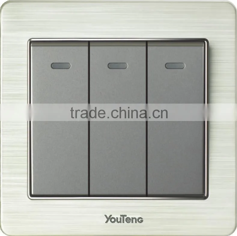 16A 3 gang 1 way push button switch and rocker switch socket