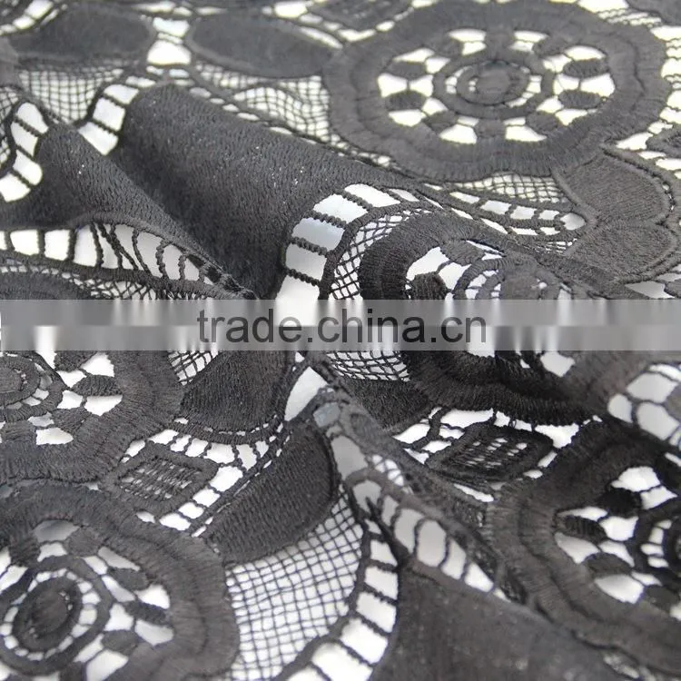 Chinese factory custom pattern American black geometric guipure lace water souble embroidery fabric
