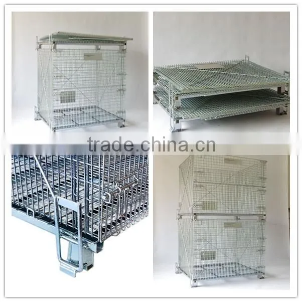 Folding rolling metal steel wire mesh warehouse storage cage