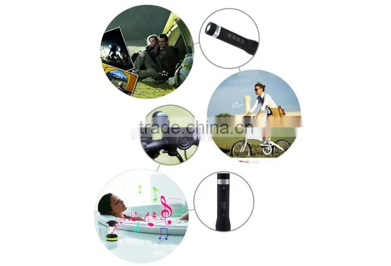Round Portable Bluetooth LED Flashlight Riding Bike Speaker With Torch Holder