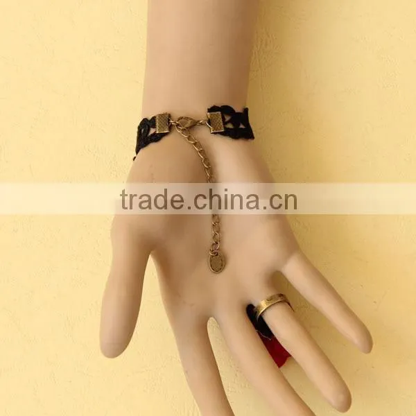 Gothic Rose Lace Retro Bracelets With Ring Wristbands PROM Jewelry Chain Jewelry Palace