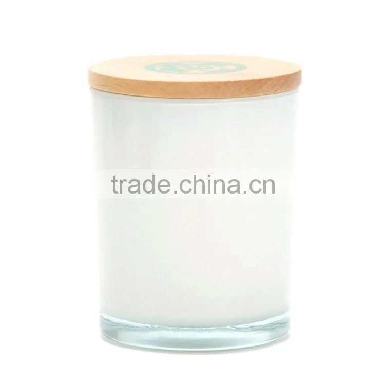 8oz painted white glass candle jars with wood lid for making scented candles