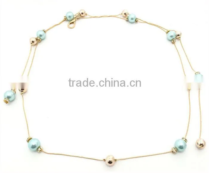 New Metal Waist Chain Belt Rhinestone Studded Peal Belt Lady's Casual Decorate Skirt Slim Chain Belt