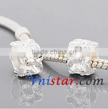 Vnistar Silver plated big hole heart-shaped metal alloy spacer bead with swirl raised PBD545, size in 10*10mm