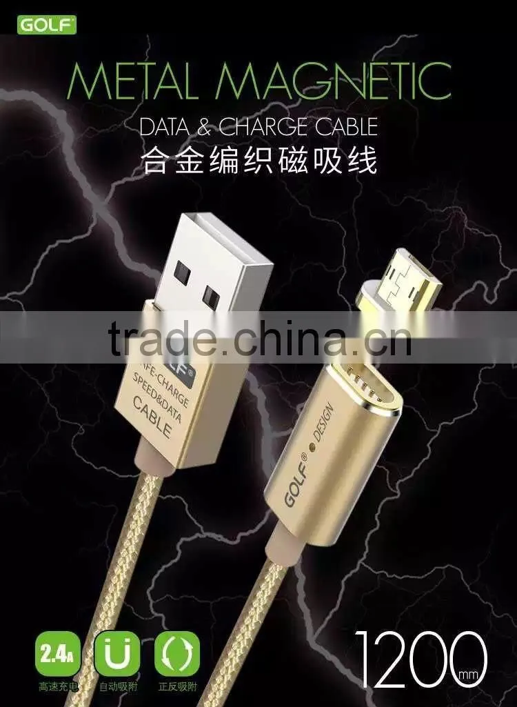 GOLF 1.2M Metal Maghetic Micro Data and Charge cable LED Light 2.4A Weave Cable for Android mobile phone